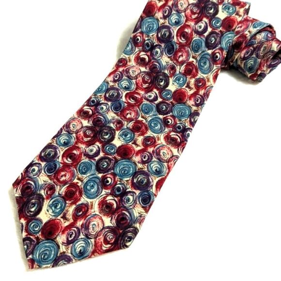 Men's Vintage 1980's 100% Silk Tie - Abstract Circle Motif - Brand Cellini - Picture 5 of 12